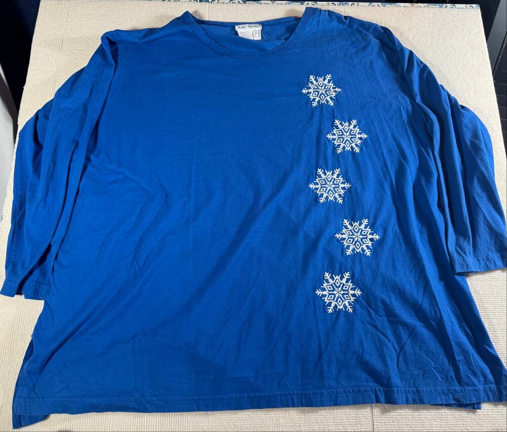 Vintage Y2K Ulla Popken Cotton Winter Snowflake Long Sleeve T Blue 28/30 4X/5X